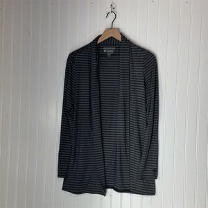 Coolibar Women’s Striped Open Front Cardigan S UPF 50+ UV Protection Gray Black